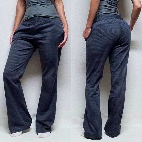 BCBGMaxAzria Amanda Gray Blue Pinstripe Wide Leg Slacks Trousers 8 - Picture 1 of 16